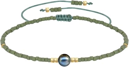 LES POULETTES BIJOUX - Bracelet Lien Perle d'Eau Douce Noire et Petites Perles Mates
