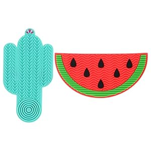 Uonlytech 2pcs Silicon Makeup Brush Mat Lovely Makeup Brush Cleaner Suction Cup Cleaning Mat Portable Makeup Brush Cleaning Tool for Women Watermelon and Cactus Shape