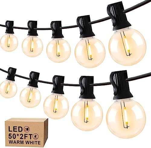 IBBIBABO Outdoor LED G40 String Lights, 100FT（50FT×2）Globe Lights for Patio with 52 Shatterproof Bulbs, UL Listed 2700K String Lights Waterproof, Dimmable Linkable Outside Lights for Porch Garden Cafe