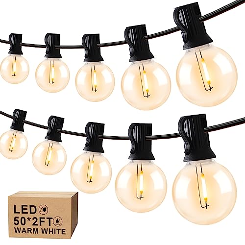 Ibbibabo Outdoor Led G40 String Lights, 100Ft（50Ft×2）Globe Lights For Patio With 52 Shatterproof Bulbs, Ul Listed 2700K String Lights Waterproof, Dimmable Linkable Outside Lights For Porch Garden Cafe #TOP17
