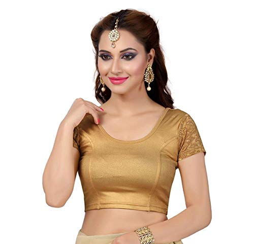 TMS Womens Blouses Readymade Gold Stretchable Saree Crop Top Choli Free Size Sparkling (Gold 1 One Size (Can fit bust size 26-36))