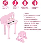 Jouet de clavier pour piano enfant, Jouet d'instrument de musique électronique pour tout-petit avec microphone, sons multiples, lecture d'enregistrement, lumières & Tabouret, Cadeau d'anniversaire 3 4 5 6 7 Années Vieilles filles