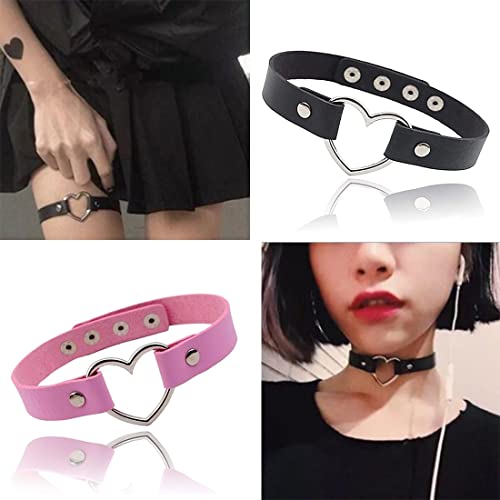 Clyhon Damen Halsband Set, 2 Stücke Einstellbar Kragen Choker, Schwarz Vintage Gothic Punk Rock, PU Leder