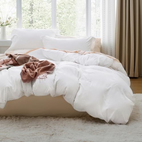 Image of Bedsure Prewashed Duvet Cover King, Cotton-Like Soft Bedding Set, White