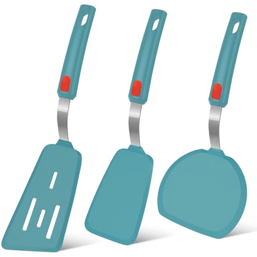 Image of Beijiyi Silicone Spatula Turner Set of 3, 600F Heat Resistant (Blue)