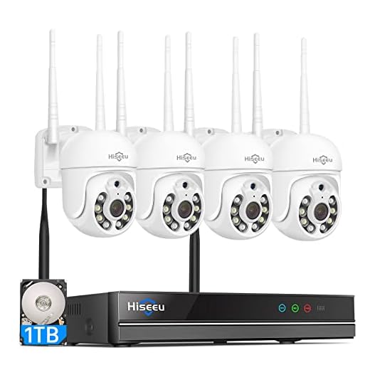 Hiseeu 5MP Kit Videosorveglianza Senza fili PTZ WiFi Esterno, 5MP NVR con 1TB HDD e 4X5MP PTZ Telecamera IP,Visione Notturna a Colori, Rilevamento del Movimento, Audio Bidirezionale,Remoto Vista