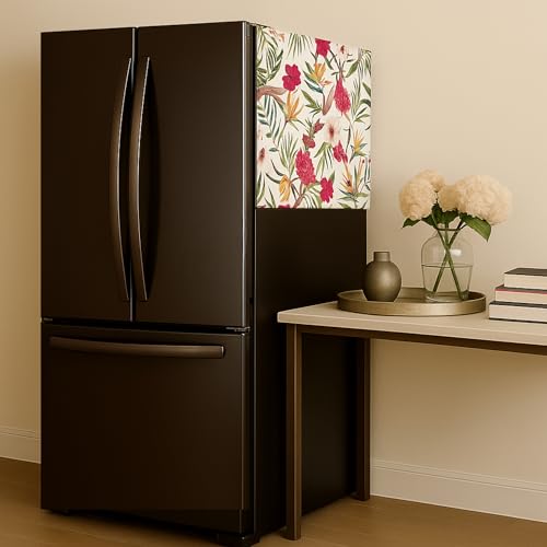 Image of WWW.THROWPILLOW.IN Fridge Top Cover for Double Door 400+L Capacity| Large Size Double Door Refrigerator Cover | Fits Haier Samsung LG Godrej |Durable 450 GSM Dustproof Fridge Cover|Floral Pattern