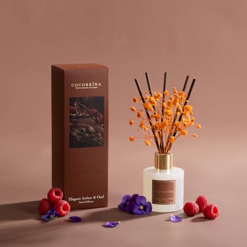 Image of COCORRINA Reed Diffuser - Elegant Amber & Oud 3.38 fl oz Reed Diffuser for Bedroom Bathroom Home Decor