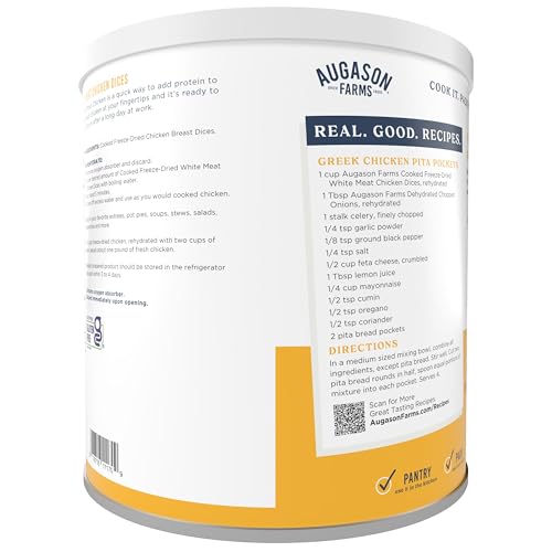 Image of Augason Farms Cooked Freeze Dried White Meat Chicken Dices Can, Emergency Food Supply, Everyday Meals, 15 Servings