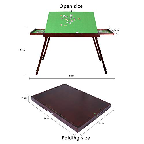 Wooden Jigsaw Puzzle Table for Adults & Kids,Portable Folding Table with 2 Drawers,Multifunction Tilting Table Puzzle Accessories for 1500 Pcs Mat Board Standing
