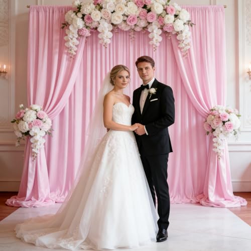 Image of 10ft x 10ft Light Pink Backdrop Curtains for Parties, Polyester Fabric Backdrop Drapes with Rod Pockets for Weddings, Birthday, Photography, Mother's Day, Graduation Party Background Curtain, 2 Panels