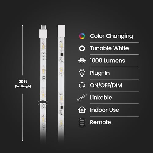 Image of Feit Electric 20ft Chasing & Tunable White LED Tape Light, RGB Colors, Dimmable, Cut-to-Size, Linkable Up to 40ft, Remote Control, Indoor /Outdoor Plug-in Light Strip, Slim 0.4in Width, TAPE240 /CHASE