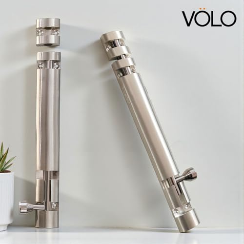 Image of VOLO Aluminium Tower Bolt with Stainless Steel Rod - Heavy Duty Door & Window Latch for Home and Office | Main Door Tower Bolt | Kundi /Chitakini | Pack of 2 Pieces (Silver, 8 Inch)
