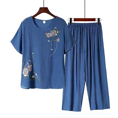 Conjunto De Pijamas Mujer - Señoras Set De Dos Piezas De Manga Corta Ropa De Dormir De Moda Casual Ropa De Dormir De Verano De Cuello Redondo Impresa Loungewear Tops Pantalones con Cintura Elástic Cover
