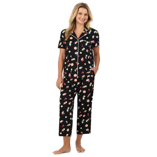 Image of Cuddl Duds 2 Piece Short Sleeve Capri Matching Pajamas for Women PJs Set