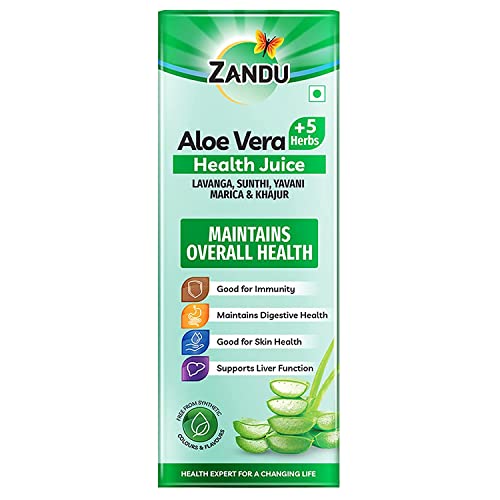 Zandu Aloe Vera + 5 Herbs Health Juice | Ayurvedic Immunity Booster | Good for Digestive Health, Skin Health & Liver Function | No Added Sugar (1000ml)