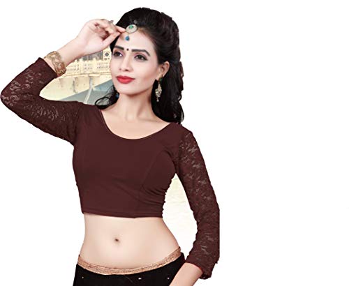 Indianstore24® Blouse Bluse Saree Bollywood Wedding Hochzeit Sari Kleid Damen Indian ganz Casual Birthday Crop top fertig genäht Readymade gestickt Dehnbar Stretchable Material Women (Dark Chocolate) Cover