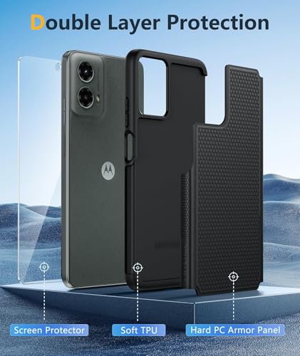 Image of FNTCASE for Moto G-5G 2024 Case: Moto G 2024 Phone Case 14FT Military Grade Drop Protection with Screen Protector Shockproof Rugged Anti-Slip Sweat-Resistant Matte Dual Layer Daily Cover (Black)