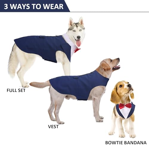 DORA BRIDAL Dog Tuxedo for Small Dogs,Dog Suit and Bowtie, Formal Dogs Wedding Outfit, Pet Tuxedo and Bandana Set Valentines Birthday Christmas Party Costumes for French Bulldog, Pomeranian, Blue,S - Image 3