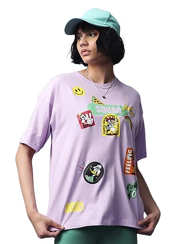 Image of Bewakoof Official Disney Merchandise Friends Women's 100% Cotton Graphic Print Oversized Fit Round Neck T-Shirt