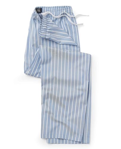 THE SAVILE ROW COMPANY LONDON Men's 100% Cotton Soft Pyjama Bottom Trouser Lounge Pants - Pale Blue Wide Stripe - Extra Large