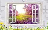 Fototapete 3d Effekt Fantasie Fenster Lavendel Lila Landschaft Tapete 3D Vliestapete Kinderzimmer Schlafzimmer Wohnzimmer Tapeten Wanddeko Wandbilder 200cm×140cm