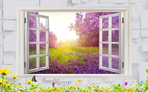 Fototapete 3D Tapete Kinderzimmer Deko Fantasie Fenster Lavendel Lila...