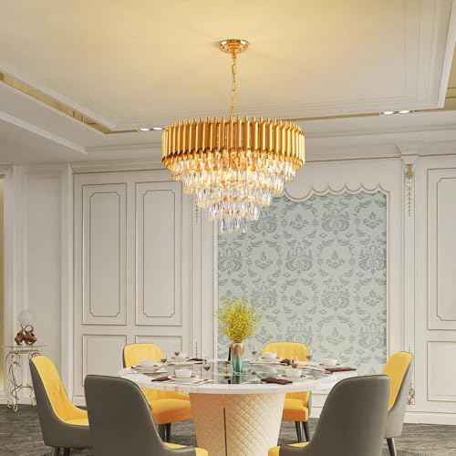 Image of NOZZ Modern Crystal Chandeliers with Ceiling Light Fixture for Living Room Bedroom and Hallway (Pure Gold Moving, 600MM)