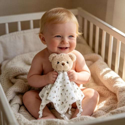 Image of CREVENT Cozy Plush Baby Security Blanket, Soft Bear Lovey for Baby Girls and Boys, Comfort Blanket, Birthday Gift