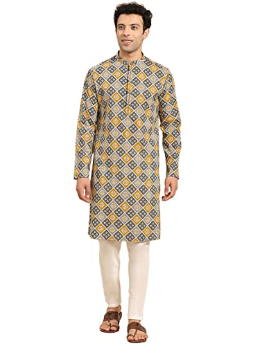 Image of Men's Black Art Silk Regular Fit Ethnic Motifs Kurta | Indian Kurta | Festive Ethnic Kurta with Embroidered Packet