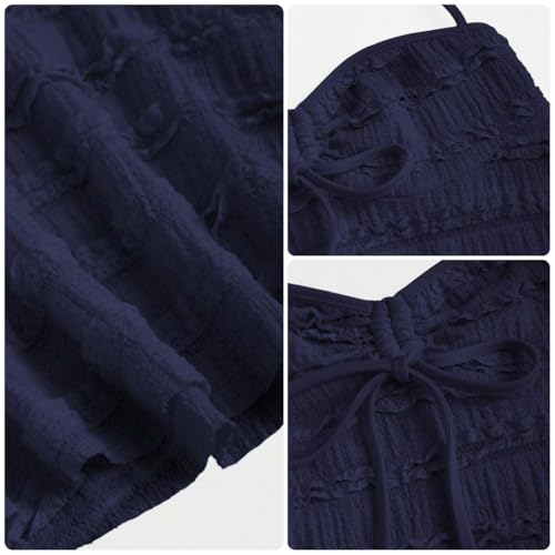 Sexy Peplum Crop Top Backless Halter Ruched Tops Women Coquette Y2k Cami Summer Spaghetti Strap3