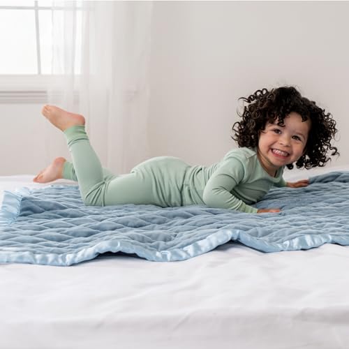 Dreamland Baby 4lb Weighted Blanket for Kids. Breathable Dual Fabrics with Minky Cooling Side & Cozy Microfleece on Reverse. Mom-Owned US Business, Premium Materials (Ocean Blue) — view 4