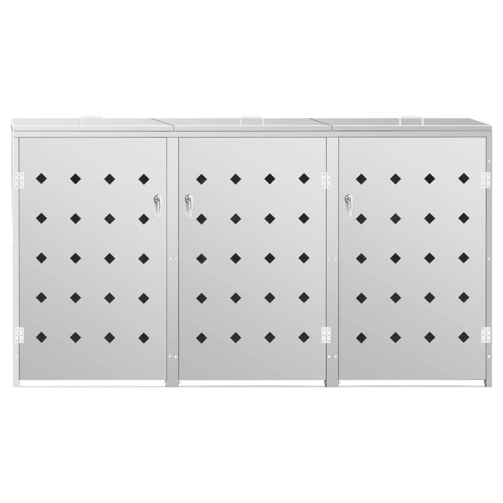 Edelstahl Silbern Mülltonnenbox, 3 Tonnen*240L, Müllbox Mülltonnenverkleidung, Mülltonne Müllcontainer Gerätebox, 69 x 77,5 x 115 cm (B x T x H)