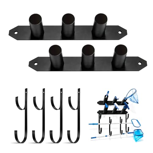 EPHIFY Heavy Duty Steel Pool Tool Organizer Pool Maintenance Tool Organizer for Pool Vacuum Skimmer Net Hose Telescopic Pole and More Above Ground Pool Accessories Black