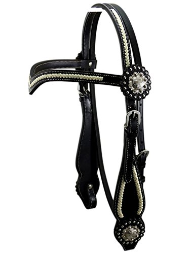 Thor Equine Kopfstück Miles Westerntrense mit Rohhaut und Concha, V-Shaped, Schwarz Pony Cover