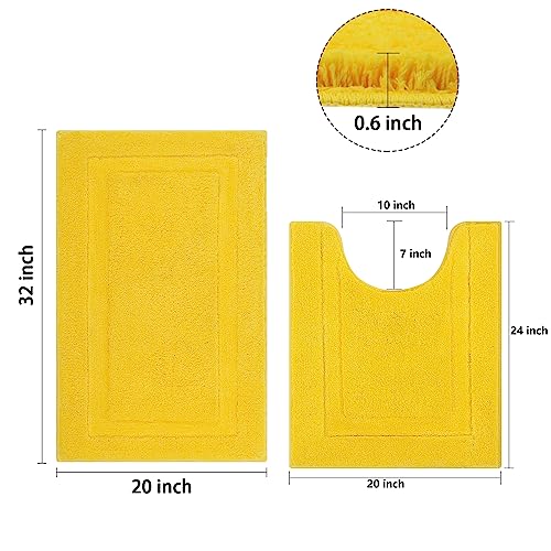 Shacos Bathroom Toilet Rugs Set 2 Pieces Soft Absorbent Bath Rugs With U Shape Toilet Rug Bath Mat Contour Rug Non Slip Microfiber Plush Shower Rug Machine Washable (20"X24"+20"X32",Yellow) #TOP2