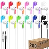 Yoley 200 Packs Classroom Earbuds Bulk Headphones for Kids School Students Children, Wholesale Class Set Durable Earphones, Individually Bagged (200 Mixed)