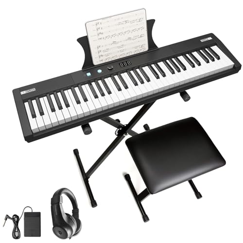 Image of 61 Key Portable Electronic Keyboard Piano with Semi-Weighted Keys Power Plug, Multi-Functional Electronic Piano- Ideal for Beginners and Professionals,Birthday or Christmas Gift