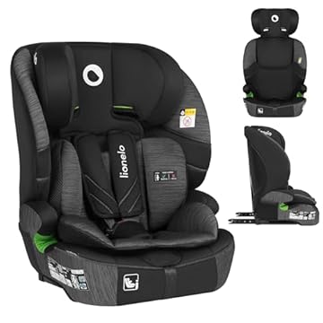 LIONELO Seggiolino auto LEVI FIX I-SIZE con ISOFIX per bambini 76-150 cm fino a 36kg Gruppo 1/2/3 Protezione laterale 10 Livelli di regolazione del poggiatesta, Top Tether, Ampio e comodo (Grigio)