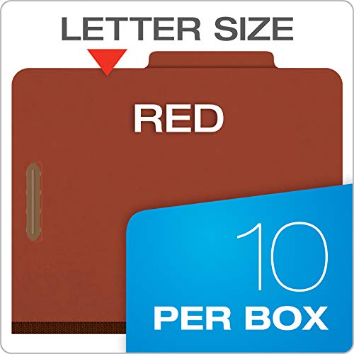Pendaflex Pressboard Classification File Folders, 1 Divider, 2" Embedded Fasteners, 2/5 Tab Cut, Letter Size, Red, Box Of 10 (1157R) #TOP6