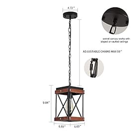 Fivess Lighting Rustic Farmhouse Pendant Light with Wood and Metal Cage, One-Light Adjustable Chains Industrial Mini… 41 jPB54B1L. SS280