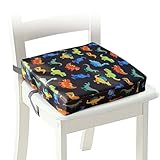 Sitzerhöhung Stuhl Kind, 10cm Wasserdichtes Oxford-Tuch Kind Esszimmer Boostersitze mit Sicherheitsschnalle, Waschbar Zerlegbar Quadrat Sitzkissen für Zuhause Unterwegs (Schwarz)