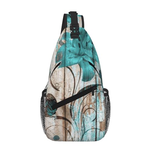 Sac à dos à bandoulière pour homme avec motif fleur bleu sarcelle tendance