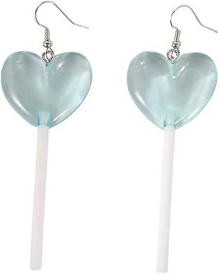 Love Heart Lollipop Dangle Earrings Lovely Candy Dangle Earrings Resin Heart Earrings Valentines Day Gift