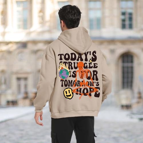 Mens Skeleton Graphic Hoodie Skull Letter Print Hoodies Vintage Hooded Sweatshirt Aesthetic Loose Fit Retro Pullover4