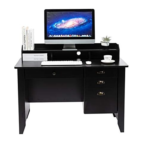 AUXSOUL Computer Desk with Hutch and 4 Drawers - Vintage Home Office Desk with Desktop - PC Laptop Notebook Table for Writing/Study(Black) Cover