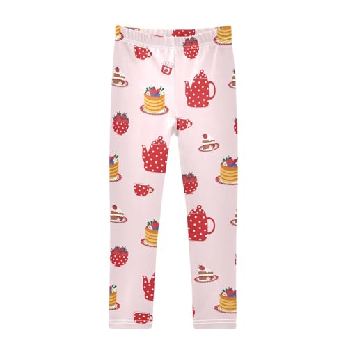 Girls Leggings Cute Tea Set with Strawberry Cake Toddler Girls Clothes Leggings for Girls Toddler Girls Leggings 3-4T
