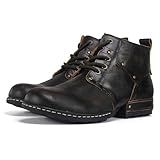 Psanfawq Motorcycle Boots Men Fashion Leather Ankle Chukka Boots Casual Riding Lace up Shoes Coffee size 10.5 AF001-3