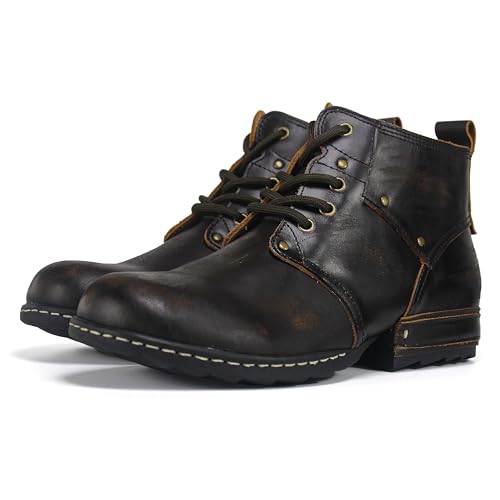 Motorcycle Boots Men Fashion Leather Ankle Chukka Boots Casual Riding Lace up Shoes AF001-3