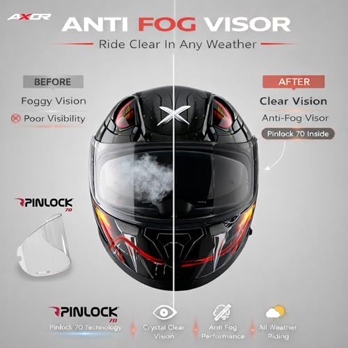 Image of Axor Apex Venomous ISI ECE DOT Certified Full Face Dual Visor Helmet for Men and Women with Pinlock Fitted Outer Clear Visor and Inner Smoke Sun Visor Black Grey(L)